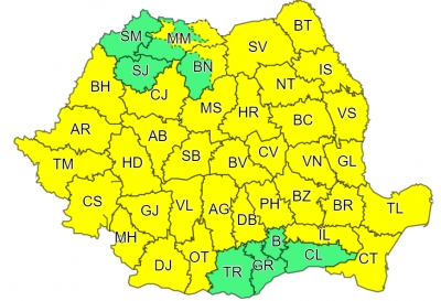 COD GALBEN: Vânt puternic şi răcire accentuată