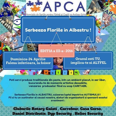 „Serbează Floriile în ALBASTRU”, eveniment caritabil în beneficiul copiilor din APCA