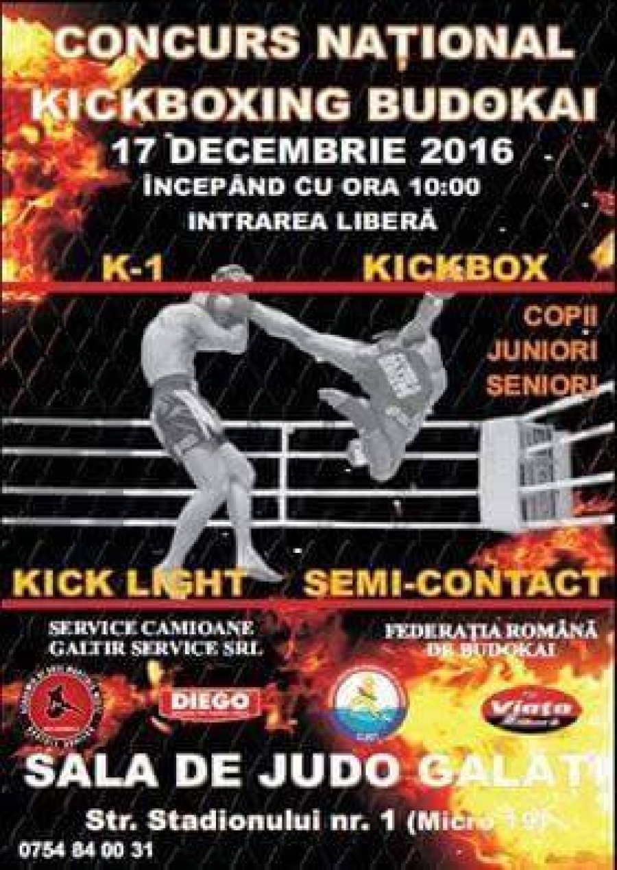 Campionatul Naţional de Kickboxing Budokai se organizează la Galaţi