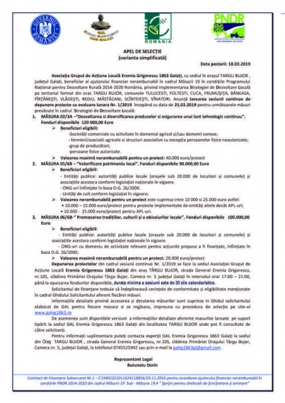APEL DE SELECȚIE (varianta simplificată) - 18.02.2019