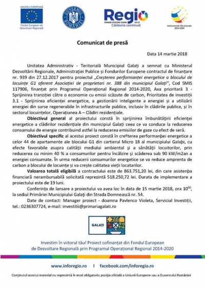 Comunicat de presă 14 martie 2018