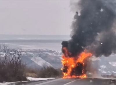 Camion în flăcări la Slobozia Conachi (VIDEO)