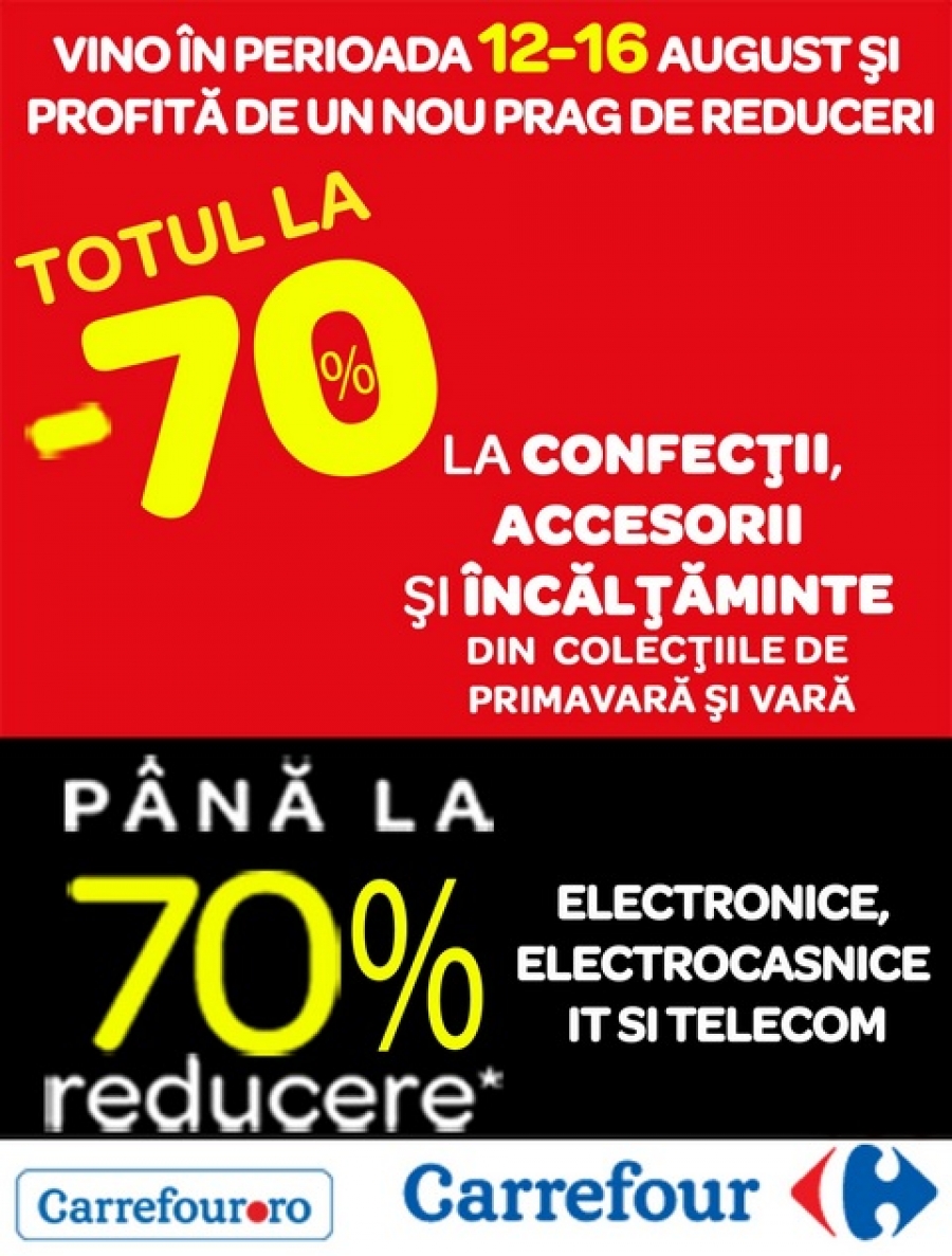 Electronice, electrocasnice, confecţiile şi îmbrăcămintea din colecţia de vară cu până la 70% reducere la Carrefour