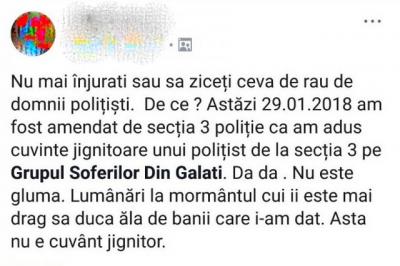 Amendat pentru injuriile aduse unui poliţist pe facebook