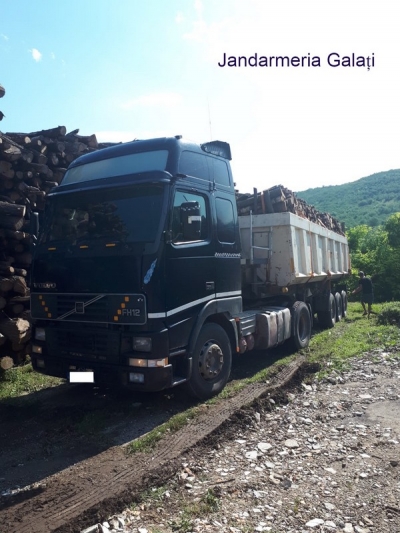 Autocamion cu lemn fără documente, depistat de jandarmii gălăţeni