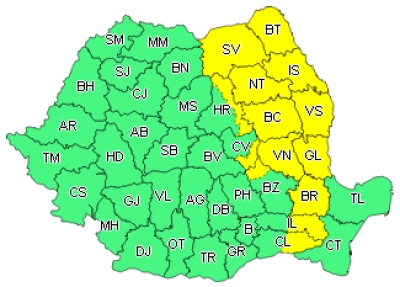 COD GALBEN: Ninsori, polei şi vânt puternic în judeţul Galaţi
