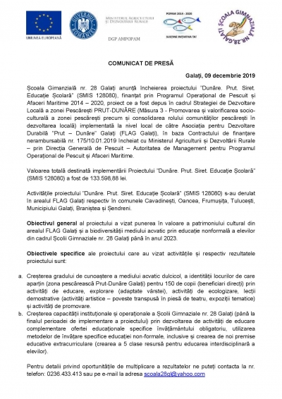 COMUNICAT DE PRESĂ - Galaţi, 09 decembrie 2019