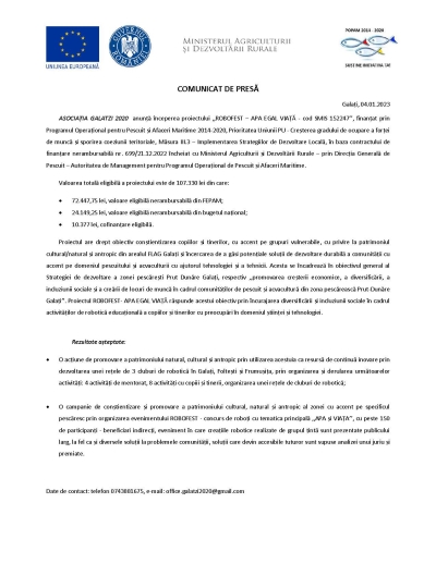 COMUNICAT DE PRESĂ Galați, 04.01.2023