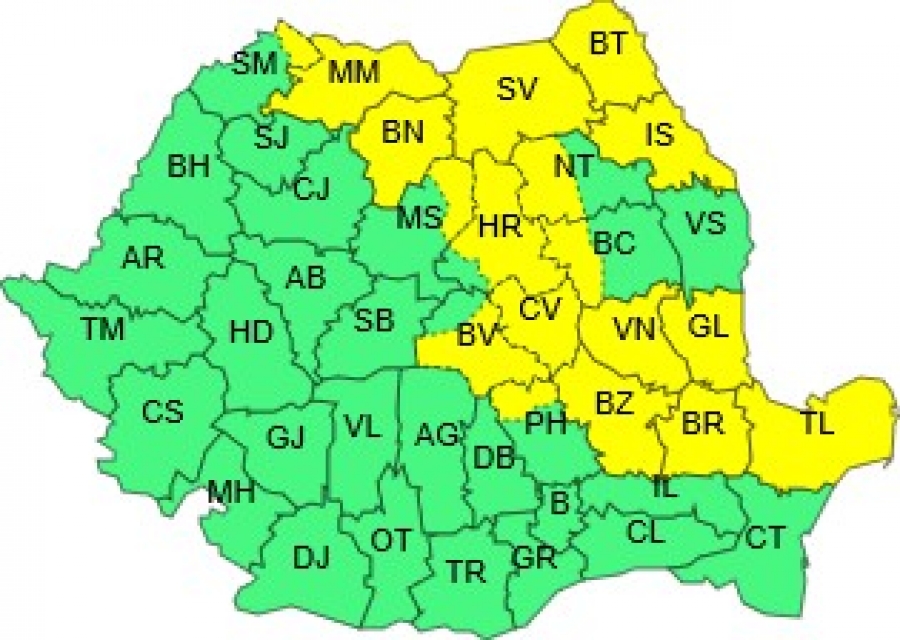 O nouă atenţionare meteorologică COD GALBEN pentru Galaţi