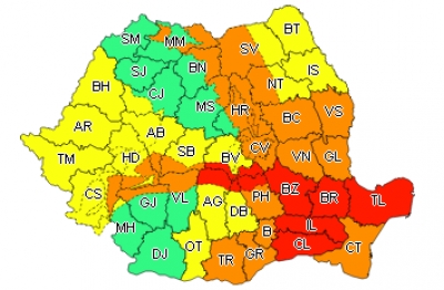 COD PORTOCALIU de vânt puternic şi ninsori, în judeţul Galaţi