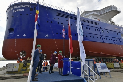 FOTO | Nava Bibby WaveMaster Horizon botezată şi lansată la apă la Şantierul Naval Damen Galaţi