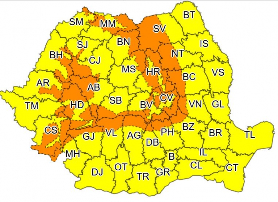 Schimbare bruscă a vremii. Cod GALBEN şi PORTOCALIU