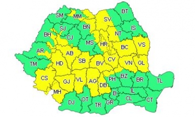 Judeţul Galaţi sub COD GALBEN de ploi torenţiale, vijelii şi grindină