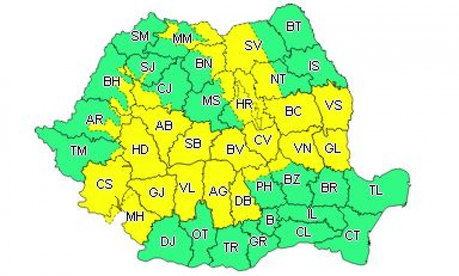 Judeţul Galaţi sub COD GALBEN de ploi torenţiale, vijelii şi grindină