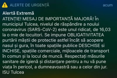 RO ALERT: Peste 10 cazuri COVID-19 la mia de locuitori în 4 localități tulcene