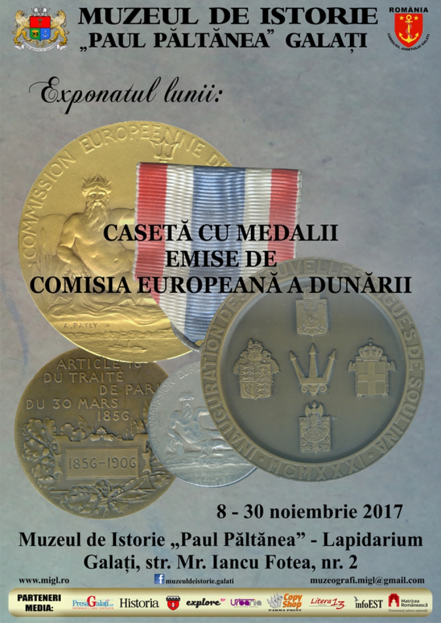 Casetă cu medalii emise de Comisia Europeană a Dunării