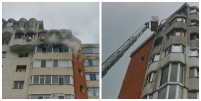 Incendiu puternic într-un bloc din Galaţi (VIDEO)