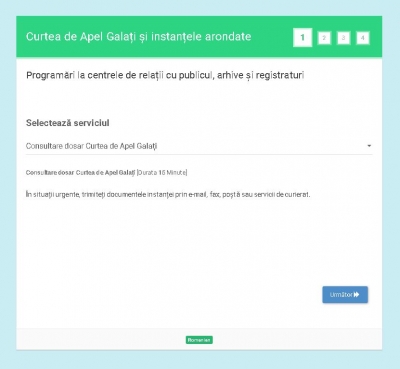 Curtea de Apel Galaţi: De azi, se pot face programări online la centrele de relaţii cu publicul, arhive şi registraturi