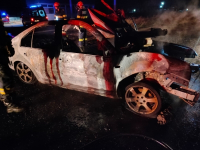 Șoferiță de 21 de ani, a intrat cu mașina în copac și a luat foc (UPDATE)