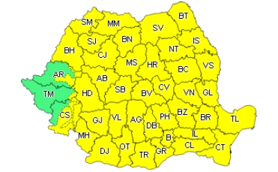 COD GALBEN de vânt puternic, ploi torenţiale şi grindină, în judeţul Galaţi