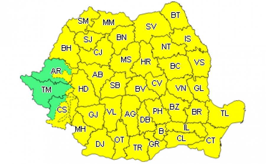 COD GALBEN de vânt puternic, ploi torenţiale şi grindină, în judeţul Galaţi