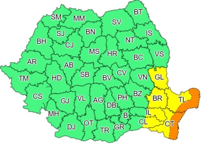 Noi avertizări meteorologice pentru sudul şi sud-estul ţării