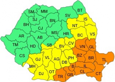 Judeţul Galaţi, sub cod potocaliu de vreme rea