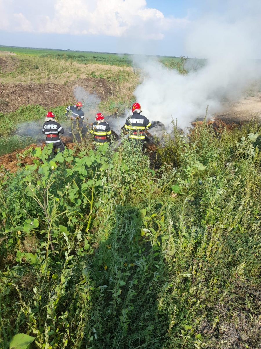 Incendiu la Tulcea: O remorcă cu 3 tone de paie a luat foc