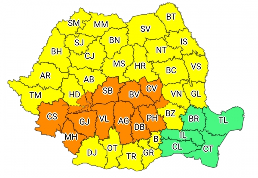 Galați: COD GALBEN de ploi torențiale, vijelii și grindină