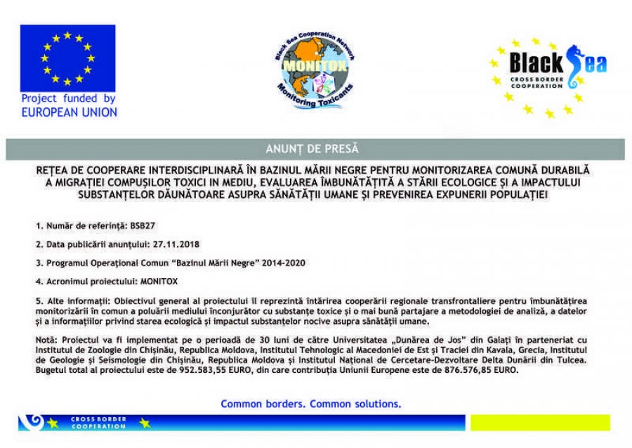 REȚEA DE COOPERARE INTERDISCIPLINARĂ ÎN BAZINUL MĂRII NEGRE PENTRU MONITORIZAREA COMUNĂ DURABILĂ A MIGRAȚIEI COMPUȘILOR TOXICI IN MEDIU, EVALUAREA ÎMBUNĂTĂȚITĂ A STĂRII ECOLOGICE ȘI A IMPACTULUI SUBSTANȚELOR DĂUNĂTOARE ASUPRA SĂNĂTĂȚII UMANE ȘI PREVE