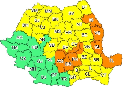 Un nou COD PORTOCALIU de averse torenţiale pentru estul ţării