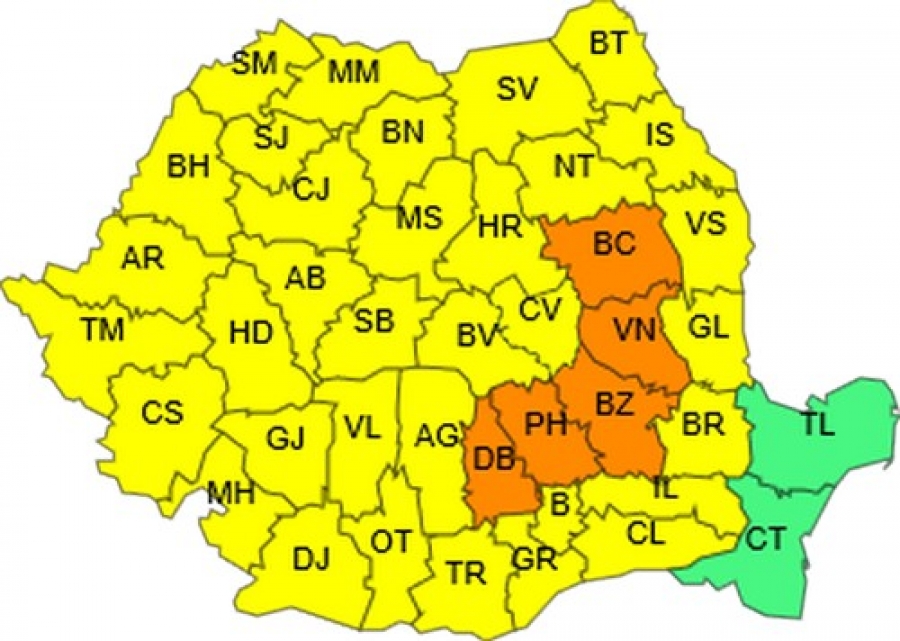 Avertizare meteorologică COD GALBEN pentru judeţul Galaţi