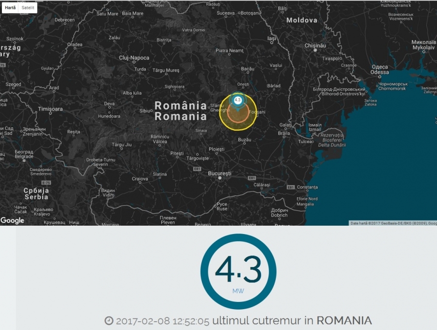 Cutremur de 4,3 grade resimţiti uşor şi la Galaţi