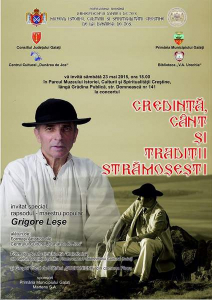 Rapsodul popular Grigore Leşe, în concert la Galaţi