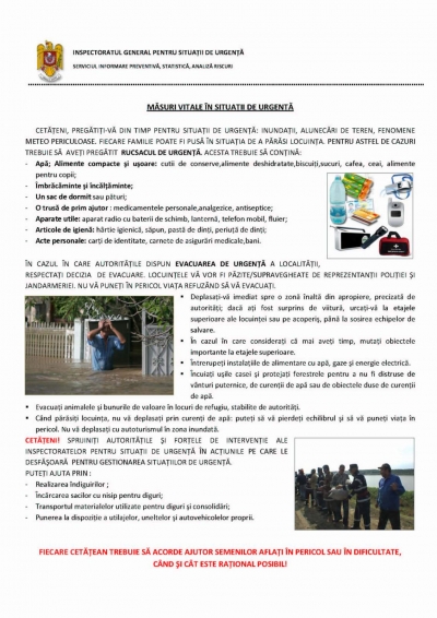 Sfaturi pentru populaţia afectată de inundaţii
