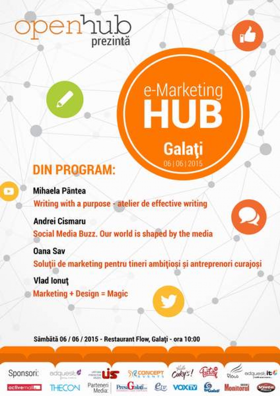 Conferinţa E-Marketing Hub 2015, la Galaţi: 4 SPEAKERI EXCELENŢI ŞI DOAR 150 LOCURI DISPONIBILE.