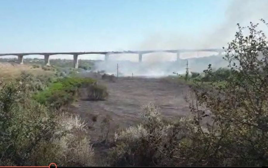 VIDEO: Incendiu de vegetaţie cu degajare mare de fum în zona Viaductului