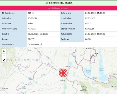 Cutremur de suprafaţă cu epicentrul la doar 15 km de Galaţi