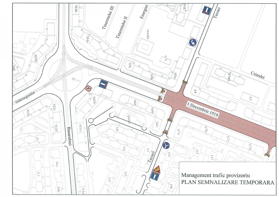 Trafic închis în intersecţia străzii 1 Decembrie 1918 cu strada Tecuci