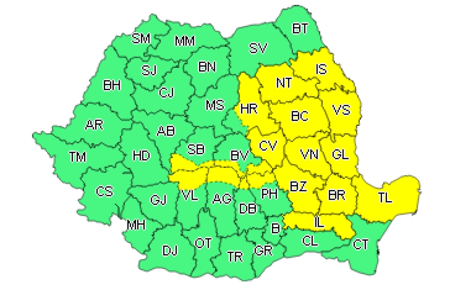 COD GALBEN de furtună şi grindină în judeţul Galaţi
