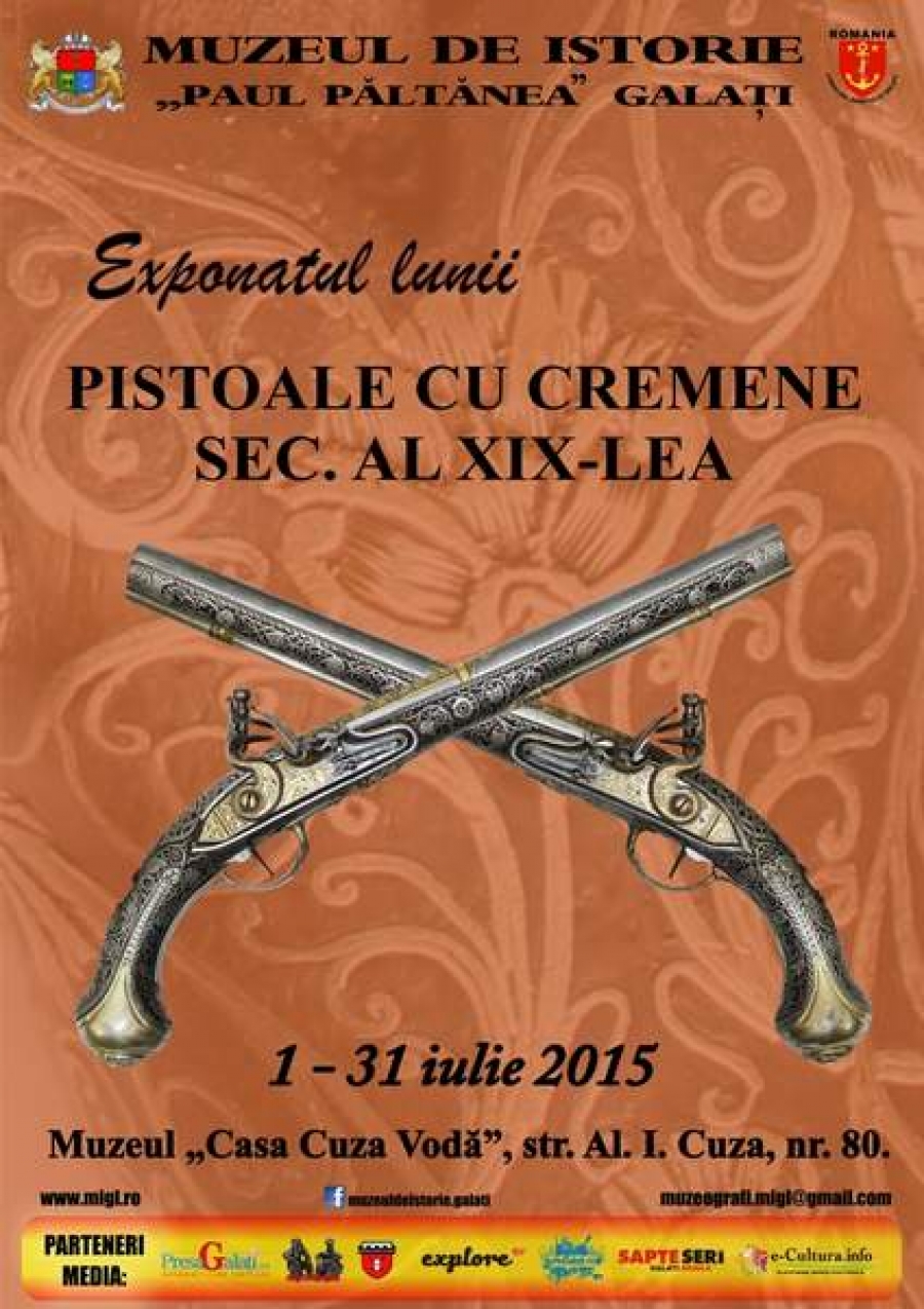 Pistoale cu cremene, din sec. XIX, la Muzeul de Istorie