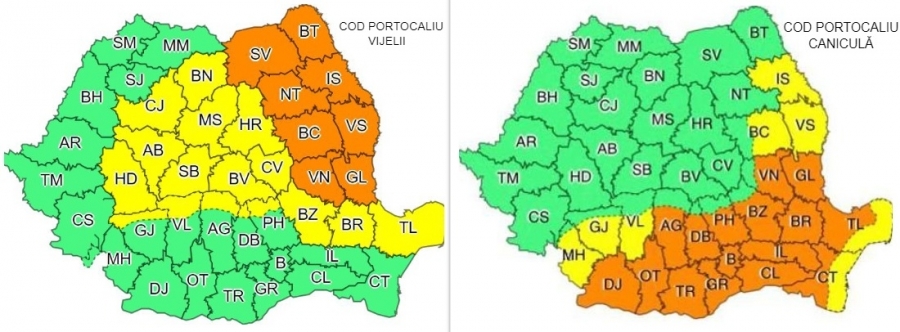 Două CODURI PORTOCALII pentru judeţul Galaţi: caniculă şi furtuni