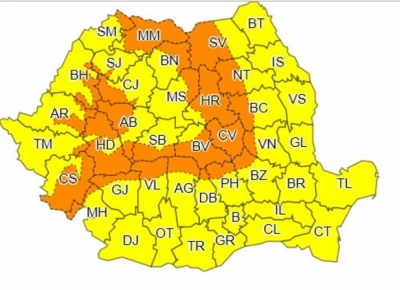 Galaţiul se află sub COD GALBEN până luni seară