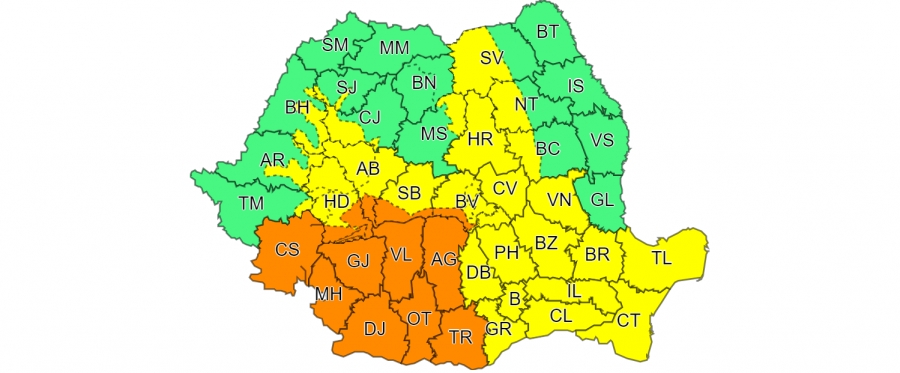 Galaţiul, sub COD GALBEN de vreme rea