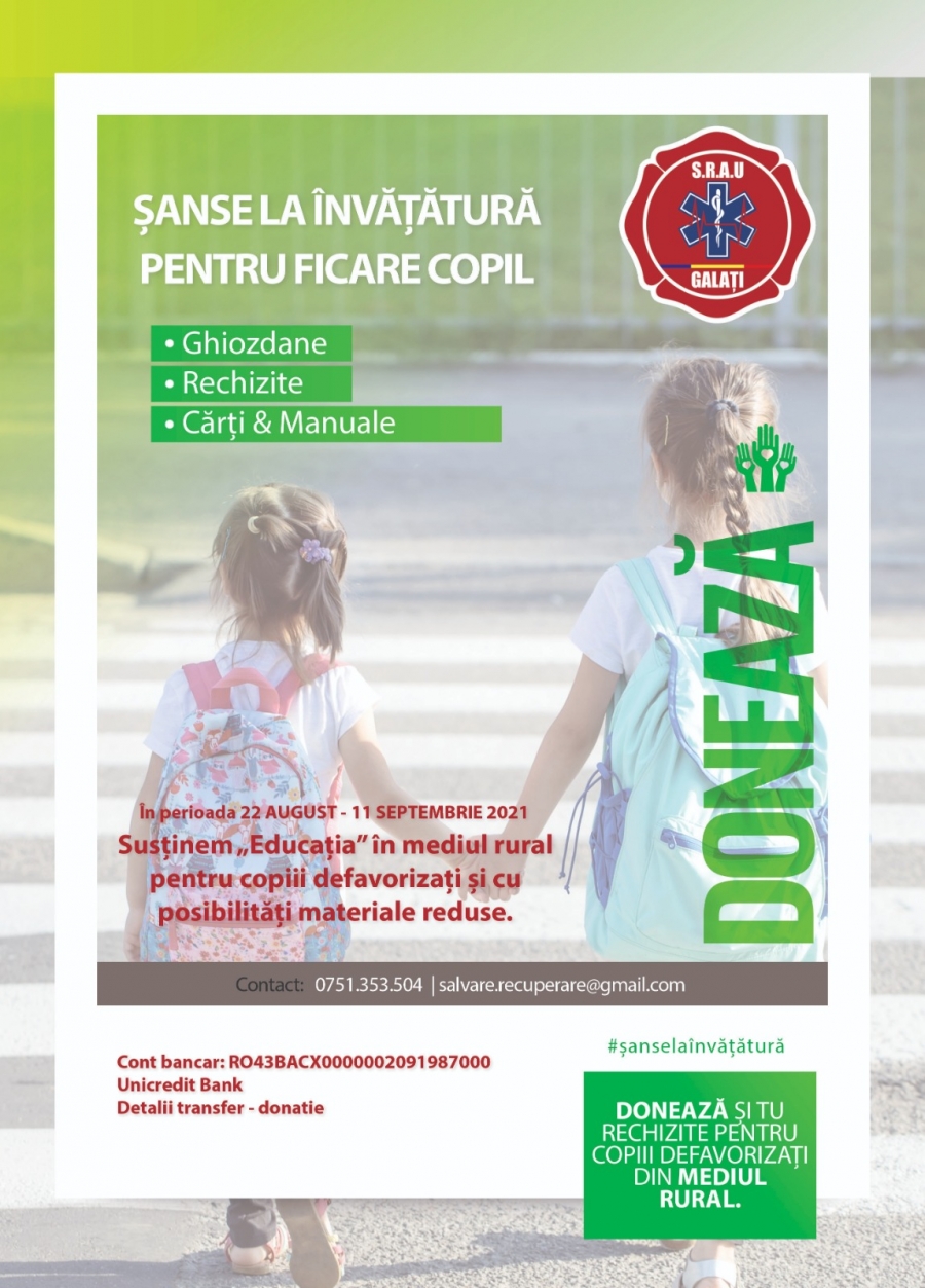 S.R.A.U. Galați dă start-ul campaniei Șanse la învățătură