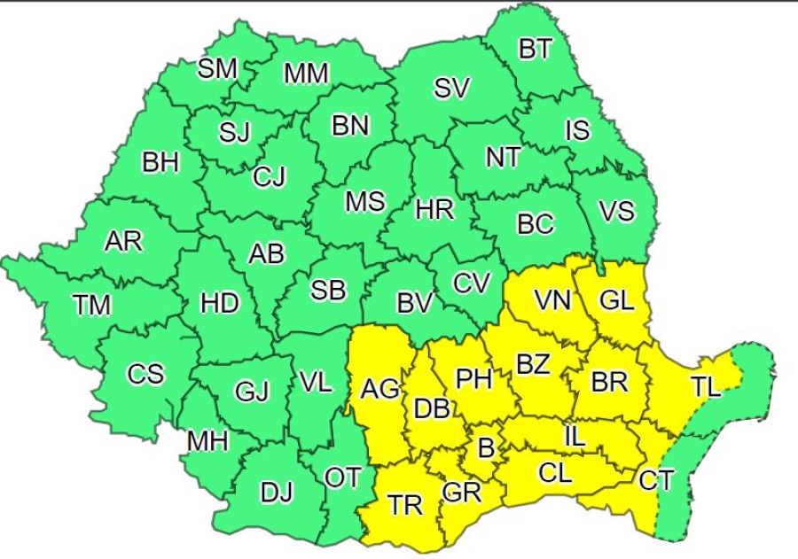 A fost emis COD GALBEN de vijelii pentru sudul şi sud-estul României