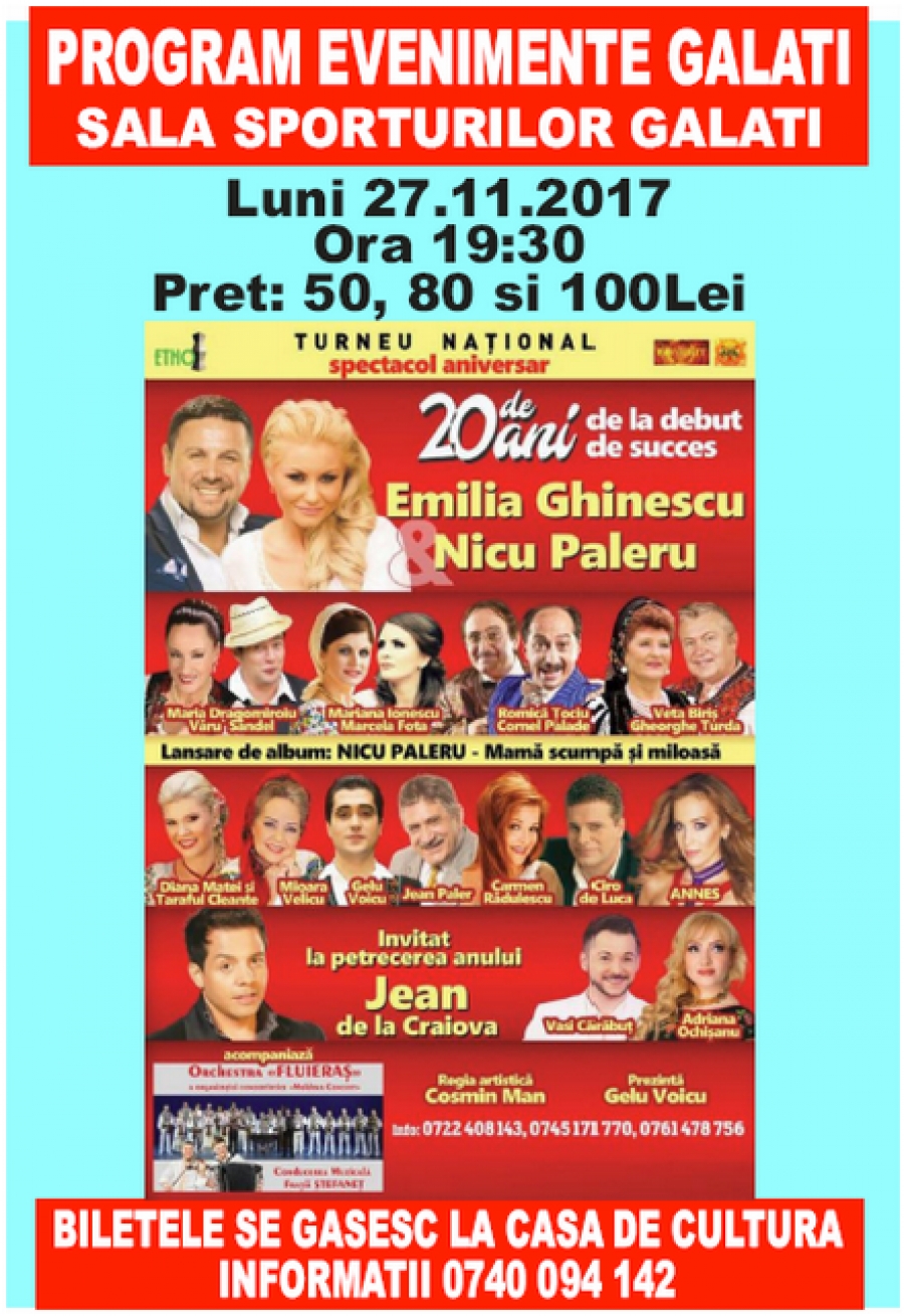 Spectacol aniversar la Galaţi: Emilia Ghinescu şi Nicu Paleru