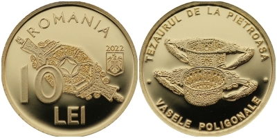 BNR lansează o monedă din aur cu tema Tezaurul de la Pietroasa - Vasele Poligonale