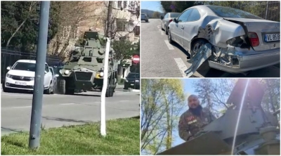 Maşini lovite pe stradă de un tanc în care se afla Dani Mocanu (VIDEO)