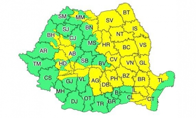 Județul Galaţi: COD GALBEN de averse torenţiale, descărcări electrice, vijelii şi grindină